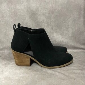 TOMS Majorca Cutout Booties Womens Size 12 Black Suede Block Heel Boots